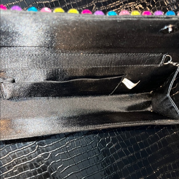 💎 Multi-Color Gemstone & Artisan Beaded Black Satin Evening Clutch 💎 - Picture 12 of 13